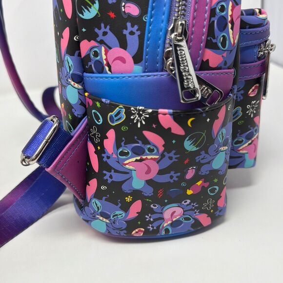 Disney Loungefly Stitch All Over Print Mini Backpack Purple Blue Cosmic Bag